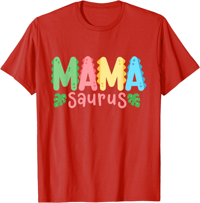 Kids Dinosaur Birthday Party Squad Outfit Mama Saurus Children's Dinosaur Birthday Party Family Matching T-Shirt - Red