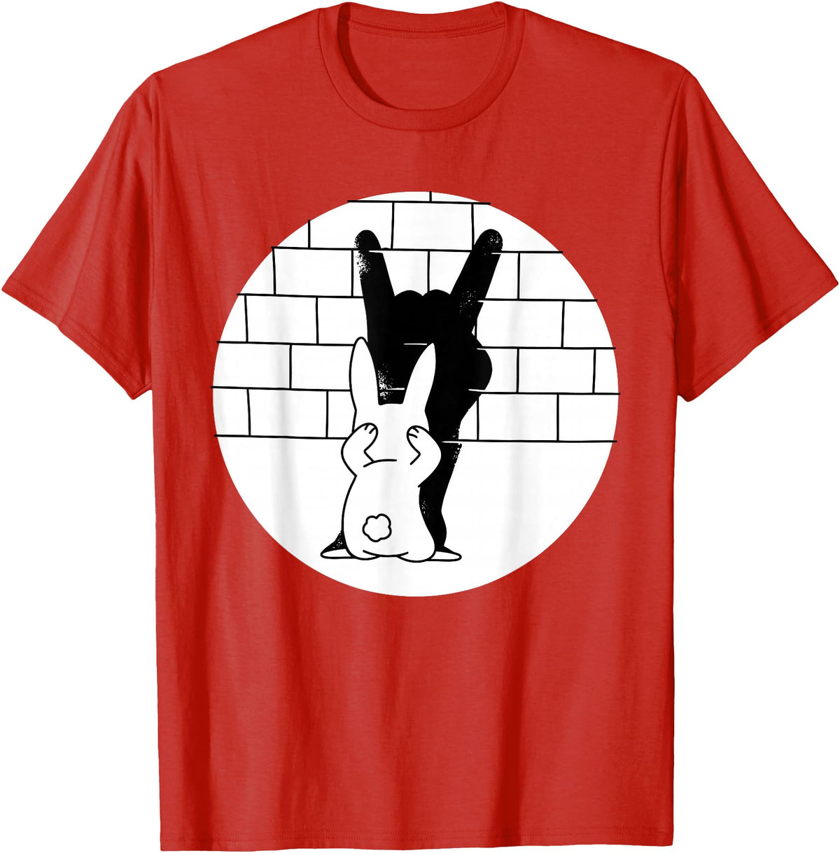 Funny Rabbit Bunny Animal Shadow Puppet T-Shirt in Red