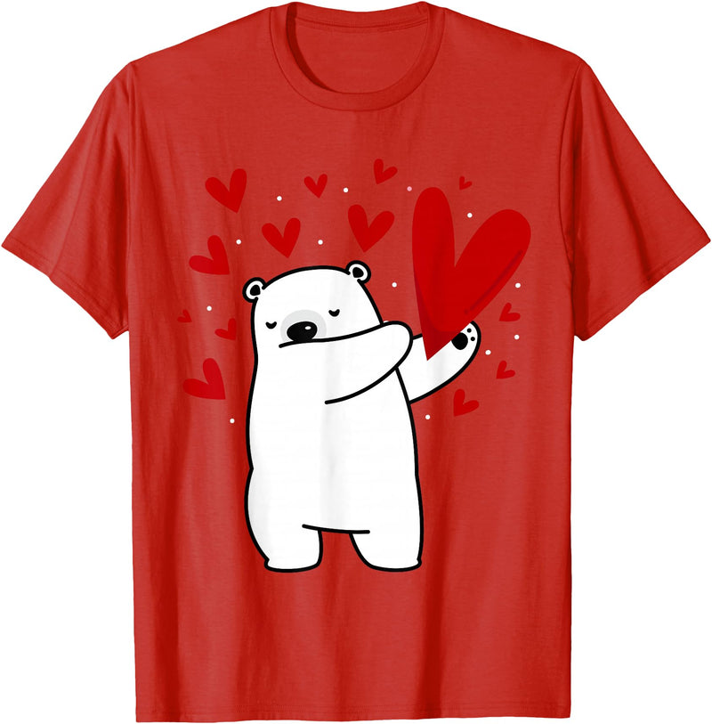 Polar Bear Dabbing Dabbing Polar Bear Heart T-Shirt - Red
