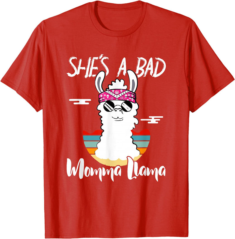 Shes a Bad Momma Llama - Mama Mom - DressedForDuty She's a Bad Momma Llama - Mama Funny - Vintage Mom Gift T-Shirt - Red
