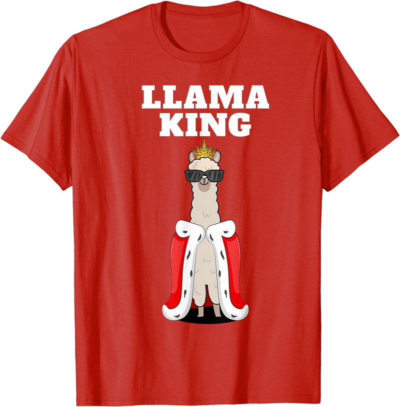 Mens Llama Shirts for Boys Llama King | Boys Llama Tshirt | Mens Llama T-Shirt, Black - Red