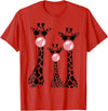 Bubble Safari Graphics Cute Giraffe Trio Blowing Bubble Gum with Sunglasses T-Shirt - Red