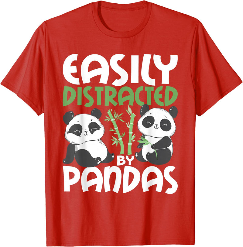 Panda Lover Shirts Easily Distracted By Pandas - Cute Kawaii Panda Bear T-Shirt - Red