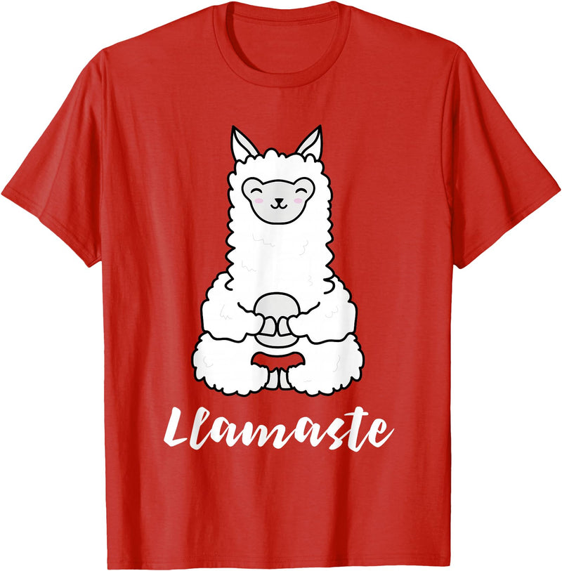 Cute Yoga Shirts - Llamaste Llamaste - Cute Yoga Lovers Gift, Adorable Llama Fitness T-Shirt - Red