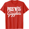 The Cute Pig Farming Apparel Co. Pigs 'n Giggles Funny Farm Pig Farmer Pigs Women Girls T-Shirt - Red