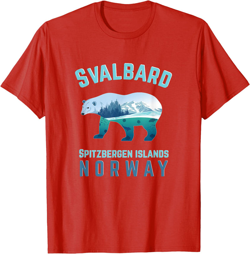 Longyearbyen am Nordkap und Spitzbergen Inseln Svalbard Spitzbergen Islands Norway Fjords with Polar Bear T-Shirt - Red