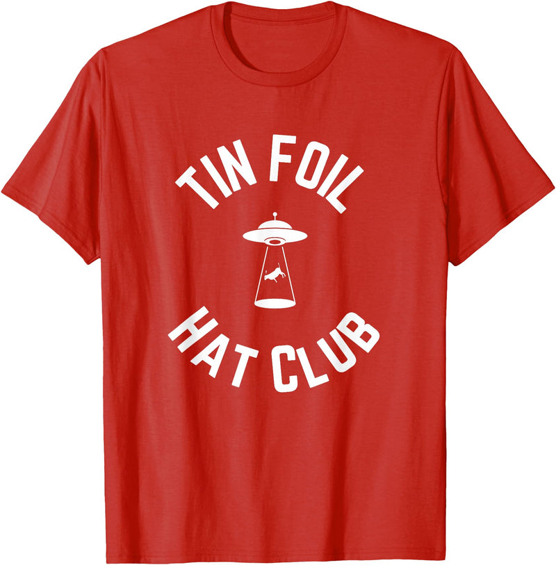 Tin Foil Hat Club with UFO Cow Abduction T-Shirt - Red