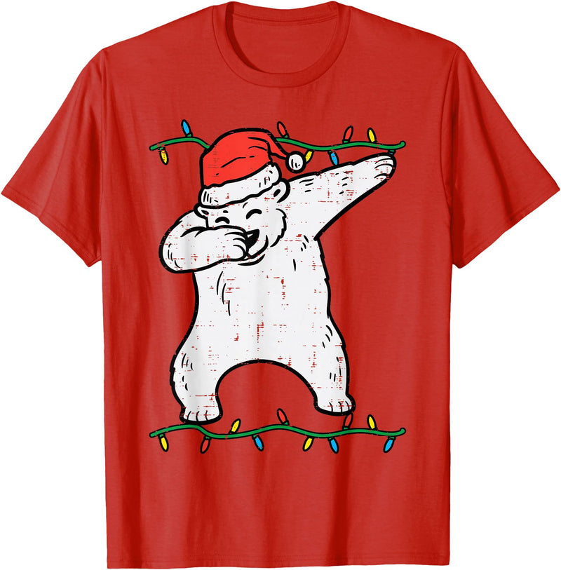 Christmas Shirts Pajamas PJ Men Women Kids Gifts Dabbing Polar Bear Dab Xmas Christmas Boys Kids Girl Youth T-Shirt - Red