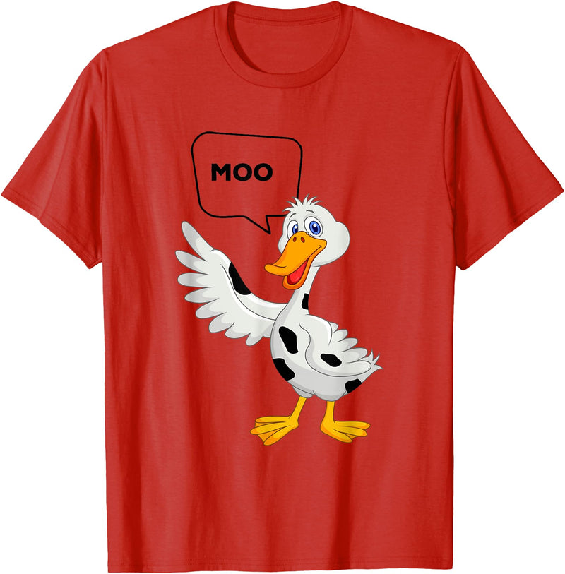 Farm Animal Duck Duck Goes Moo Funny Cute Cartoon Cow Farm Animals T-Shirt - Red