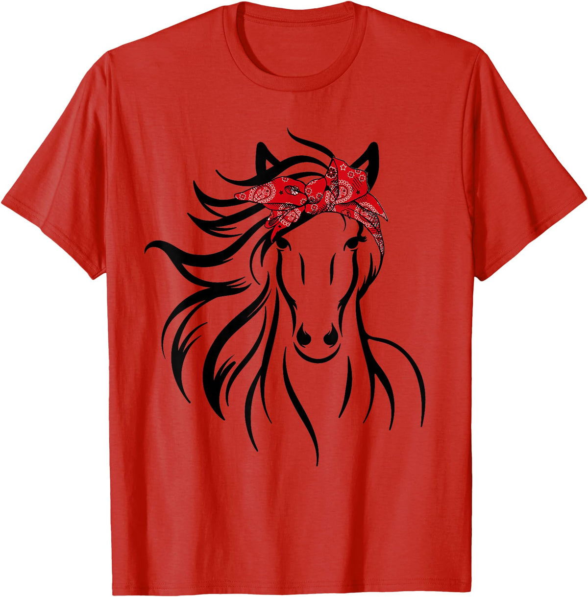 Horse Bandana Tee For Women Girls Tee Horse Bandana Tee for Horseback Riding Horse Lover T-Shirt - Red