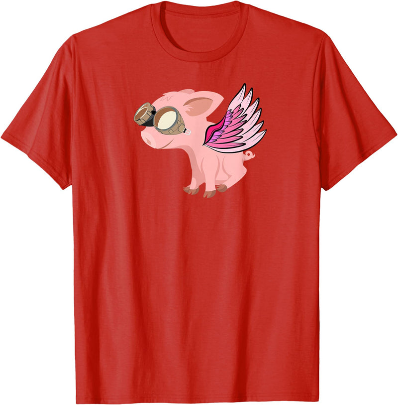 RWS235 When Pigs Fly, Flying Pig T-shirt T-Shirt - Red