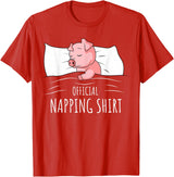 Funny Pig Lover & Owner Gift Ideas Sleeping Pig Lover Swine Official Napping T-Shirt - Red