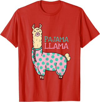 Cool Llama lovers Pyjama day Pajama Llama Cute Llama Pajama Alpaca Kids Women Girl T-Shirt - Red