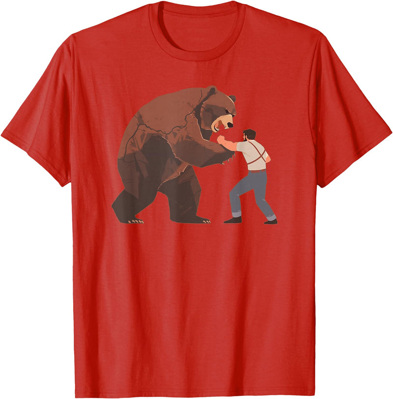 Outdoor lover funny outfits Bear Challenge - Funny Man Against Wild Bear Fighting T-Shirt - Red