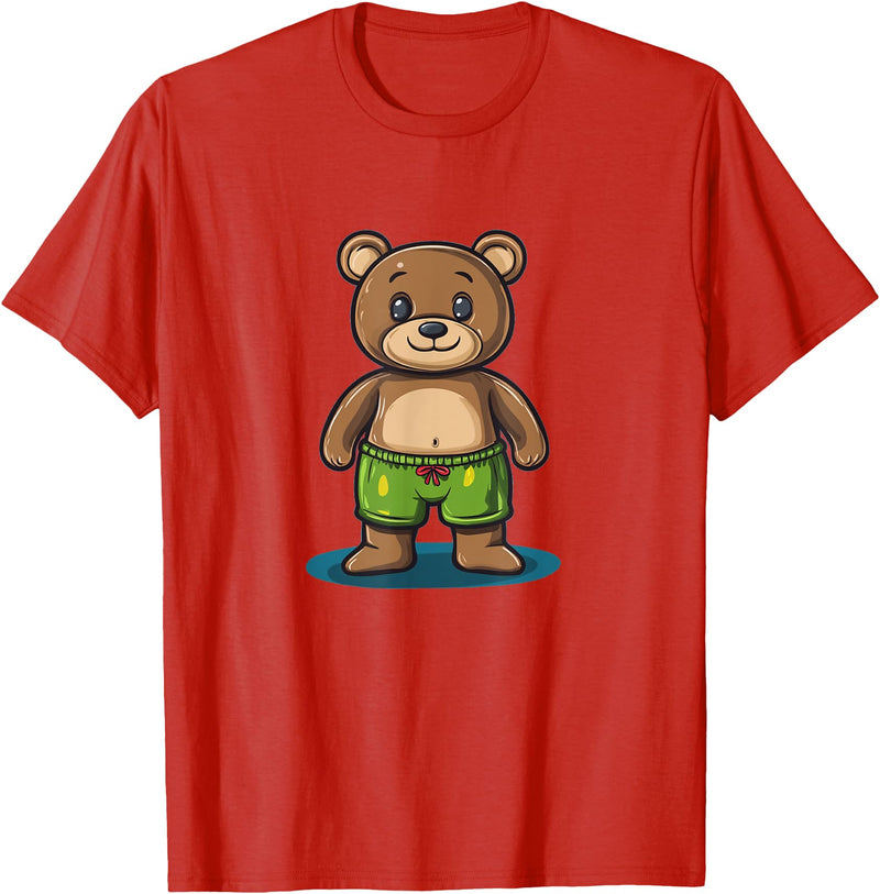 Teddy Bear swim trunks Cool Swim Trunks Teddy Bear Costume for Boys and Girls T-Shirt - Red