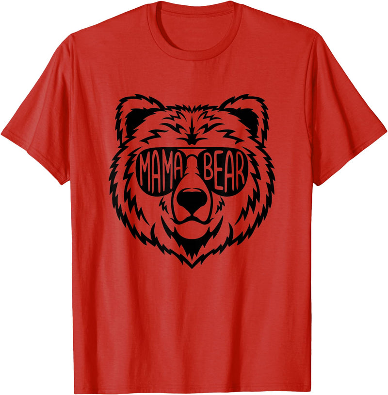 Funny Mothers Mama Bear Face Mama Bear Face Sunglasses Mother Mom Mommy T-Shirt - Red