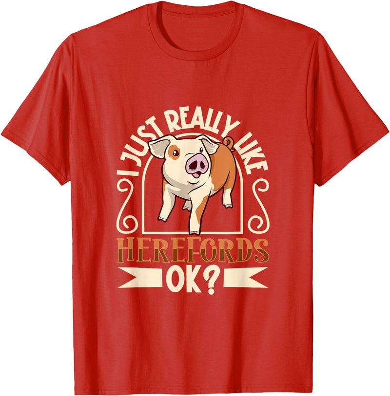 Creative Hereford Pig Designs I Love My Hereford Pig T-Shirt - Red