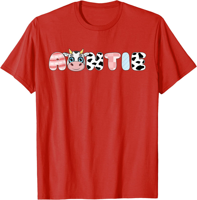 Cow Matching Family Outfit Costume Apparel Auntie Girl Birthday Matching Family Cow Farm Animal Aunt T-Shirt - Red