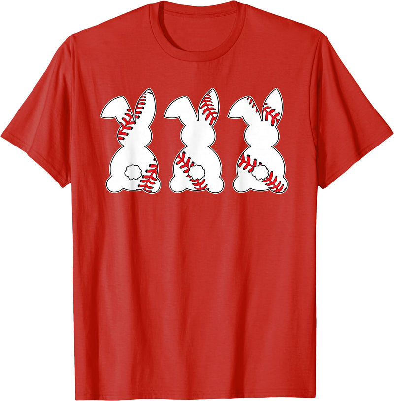 Funny Baseball Sports Easter Bunny Rabbits Easter Day T-Shirt in Red