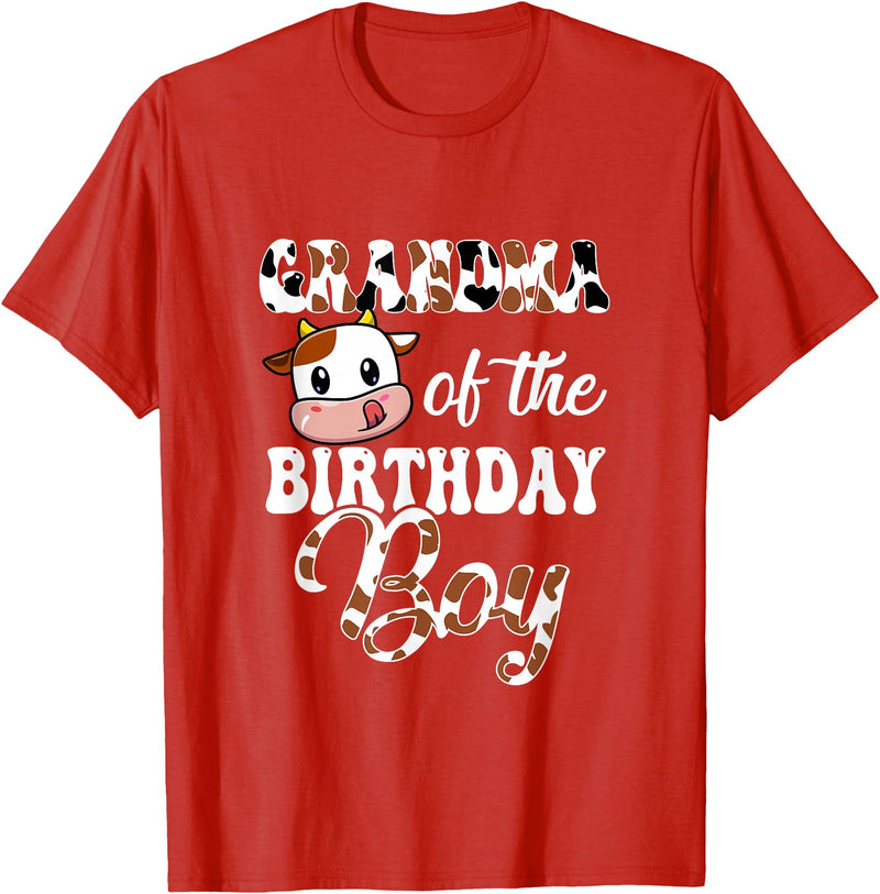 Love Family Matching Grandma Of The Birthday Boy Cow Farm 1St Birthday Boy T-Shirt - Red