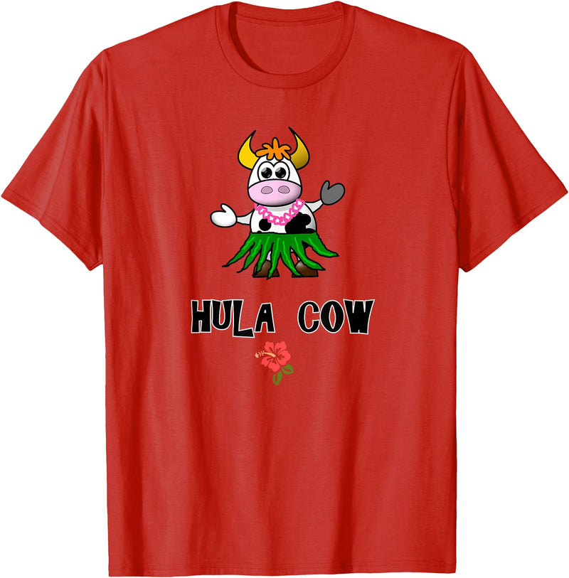 FUN DANCING ANIMALS GIFT T-SHIRTS Hawaiian Hula Dancing Cow, Funny Gift T Shirt, Dk T-Shirt - Red