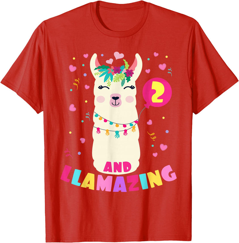 Llamazing Birthday Party Outfit Llama Lovers Llamazing 2 Years Old Girl Birthday Cute Llama Alpaca Kids T-Shirt - Red
