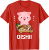 Cute Pig Eats Sushi Japanese Food Lover Cute Kawaii Pig Eats Sushi Japanese Food Lover Otaku T-Shirt - Red