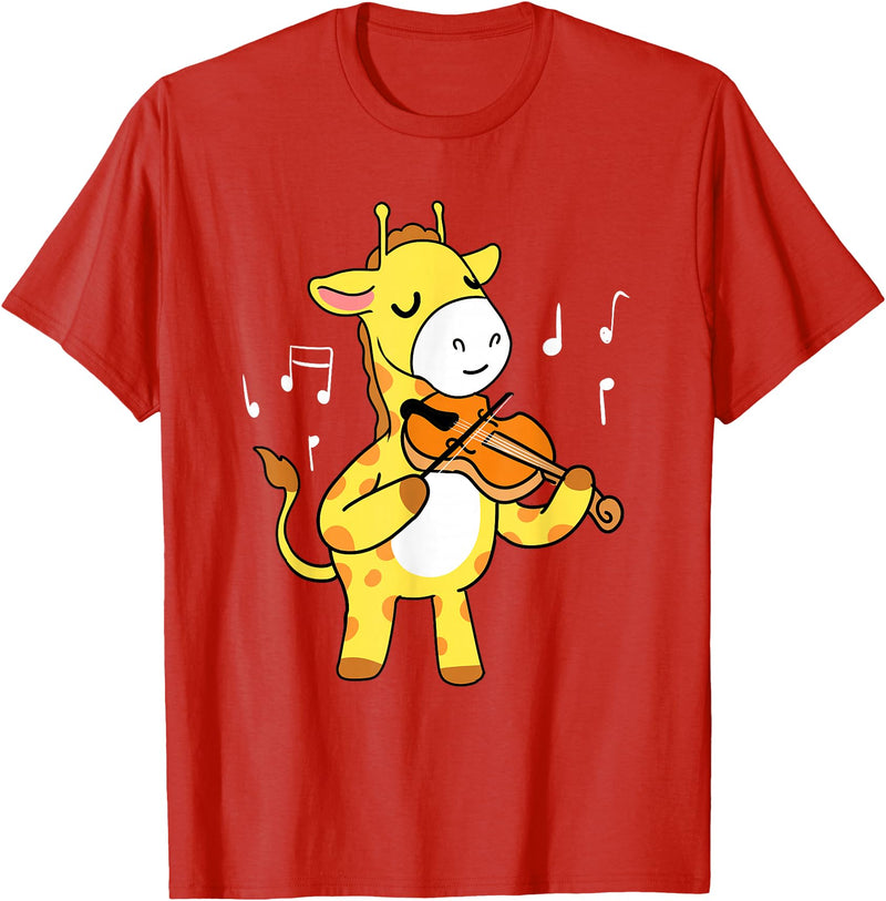 Awesome Violinists Designs Giraffe Playing Violin T-Shirt - Red