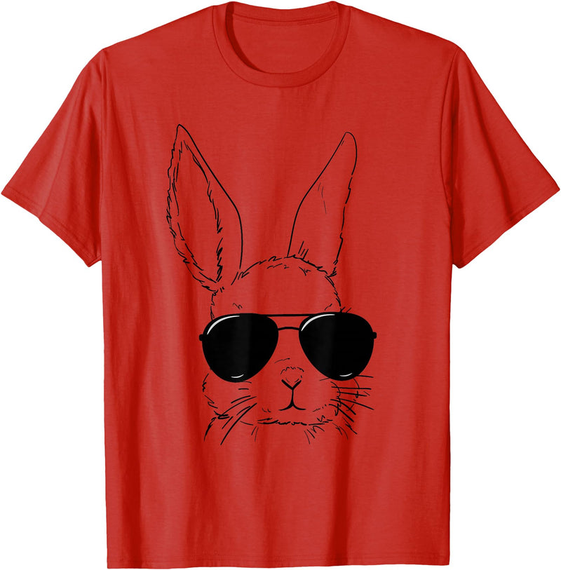 Easter Bunny with Glasses Funny Rabbit Easter Day Men Boys T-Shirt in Red