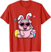 Cute Bunny Pig Happy Easter Day Gift Cute Pig Bunny Ears Easter Day Boy Girl Kids T-Shirt - Red