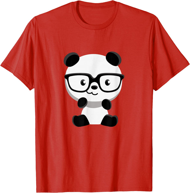 My Shirt Hub Cute Little Bear Panda Nerd with Glasses T-Shirt - Red