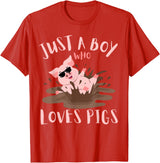 Funny Pig Lover Farm Animals Just A Boy Who Loves Pigs sunglasses In the Mud Kids Boy T-Shirt - Red