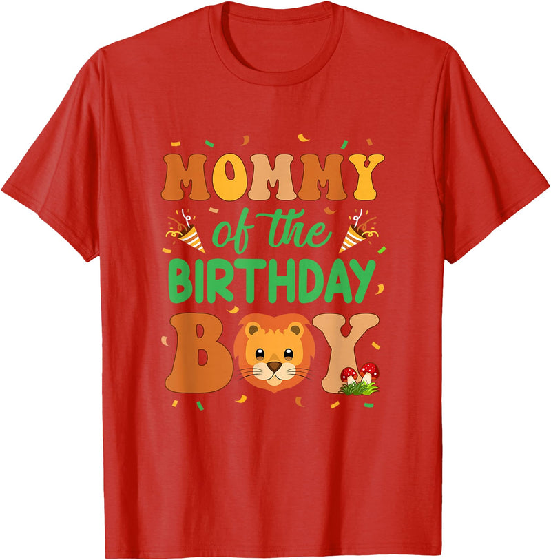 Mom Birthday Boy Family Matching Lion Mommy Of The Birthday Boy Lion Family Party Decorations T-Shirt - Red