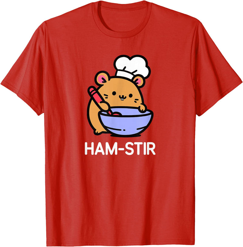Hamster, Ham-stir Funny Jokes Sarcastic T-Shirt - Unisex-Adults & Kids - Black - Small - Short Sleeve - Cotton Blend - Classic Fit - Crew Neck - T-Shirt - Red