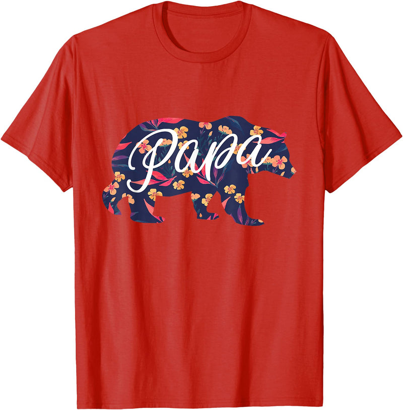 Bahaa's Tee Best Daddy Ever, I Love You Dad, Floral Papa Bear Graphic T-Shirt - Red