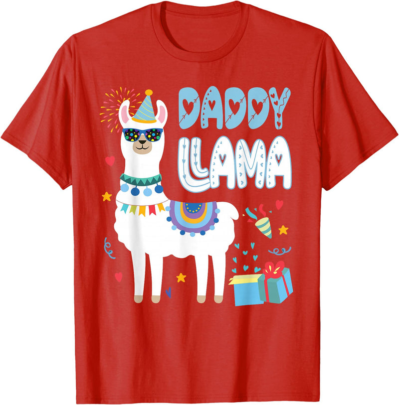 Family Matching Llama Birthday Party Supplies Daddy Llama Dad Of The Birthday Boy Girl Llama Birthday T-Shirt - Red