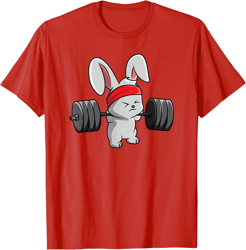 Bunny Gym , Rabbit Fitness Weightlifting T-Shirt in Red