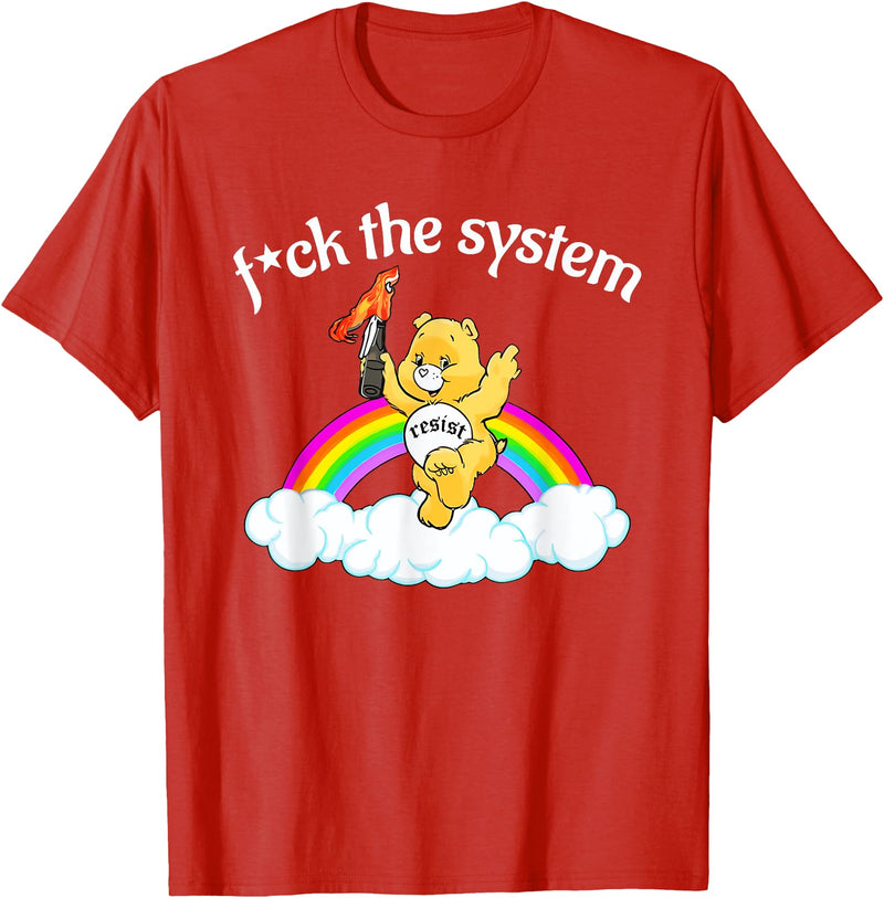 Fck The System Funny Bear Quote Fck The System Funny Bear Design T-Shirt - Red