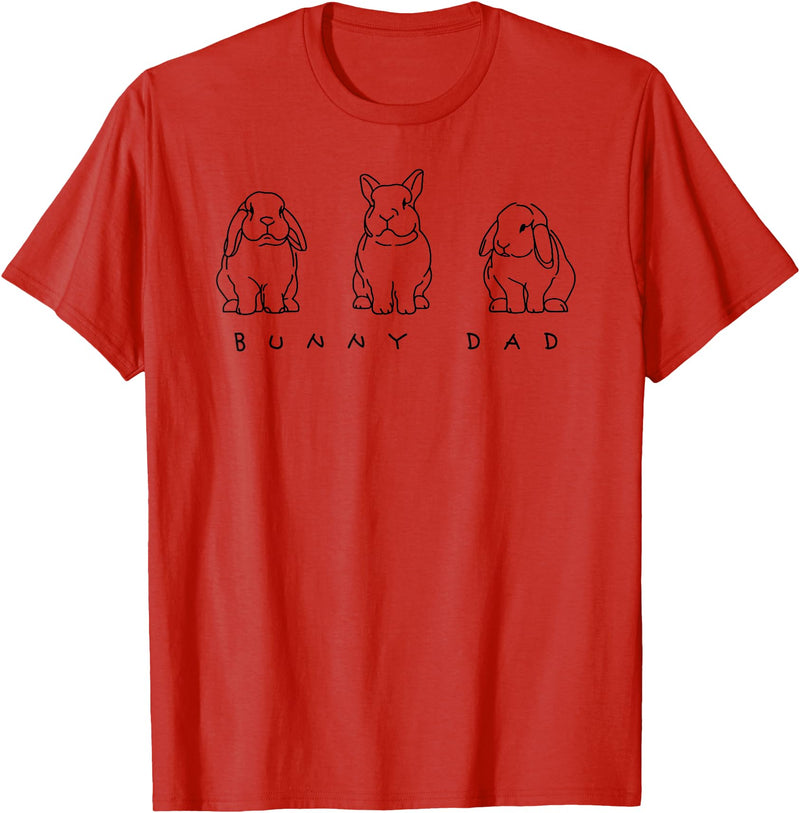 Bunny Dad Cute Lop Rabbit Holland Dad Line Art T-Shirt in Red