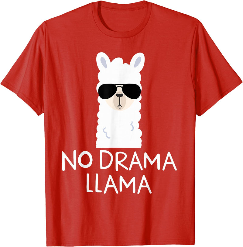 No Drama No Pob-Llama Alpaca Gifts No Drama Llama Alpaca with Sunglasses Llama Lovers Gift T-Shirt - Red