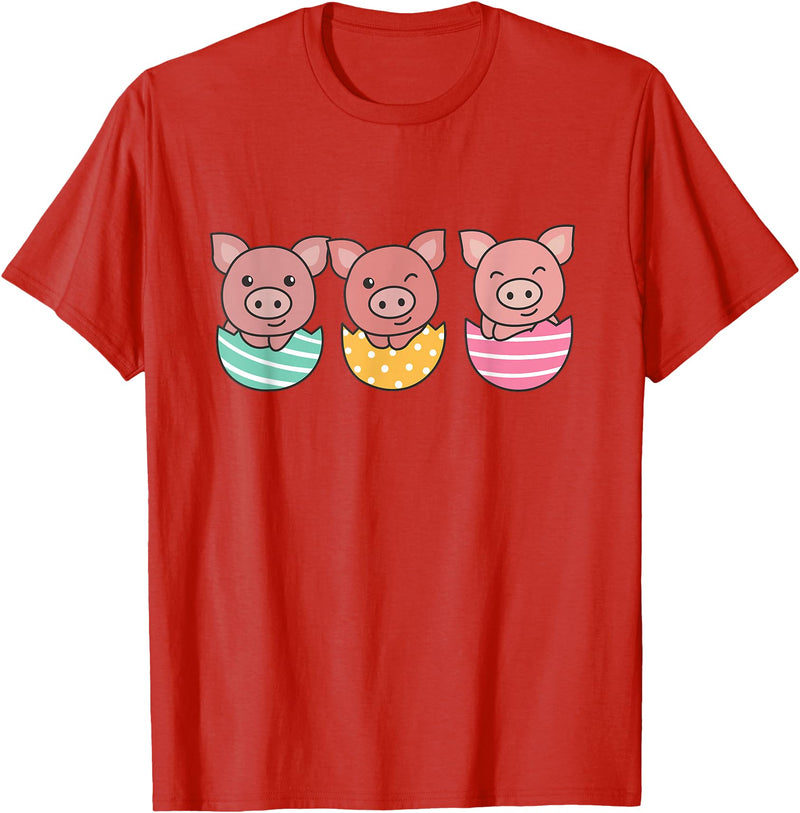 Cute Animals For Easter For Kids Happy Easter Cute Pig At Easter With Easter Eggs T-Shirt - Red