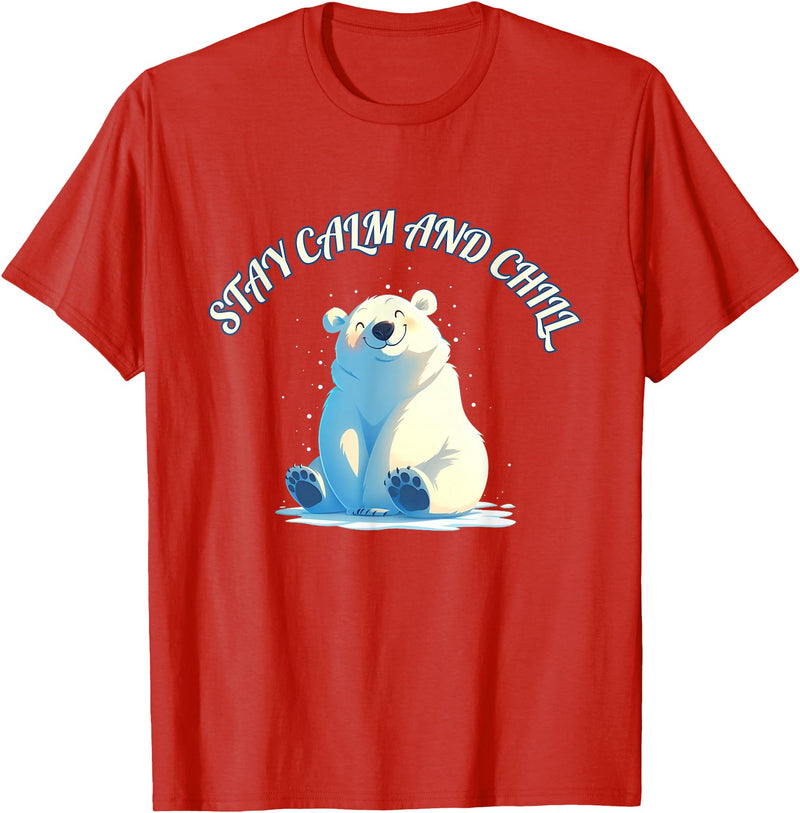 Relaxing Stress Free Designs Stay Calm Chill Out Polar Bear T-Shirt - Red