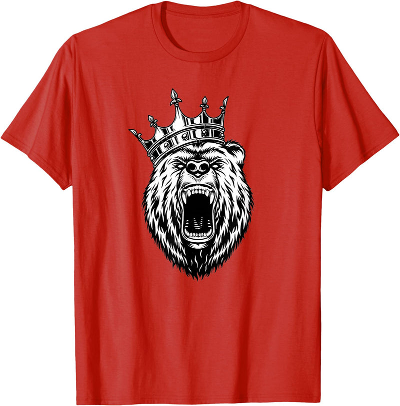 Bear Head - Angry Bear - Bear with a Crown - King of Bears T-Shirt - Red