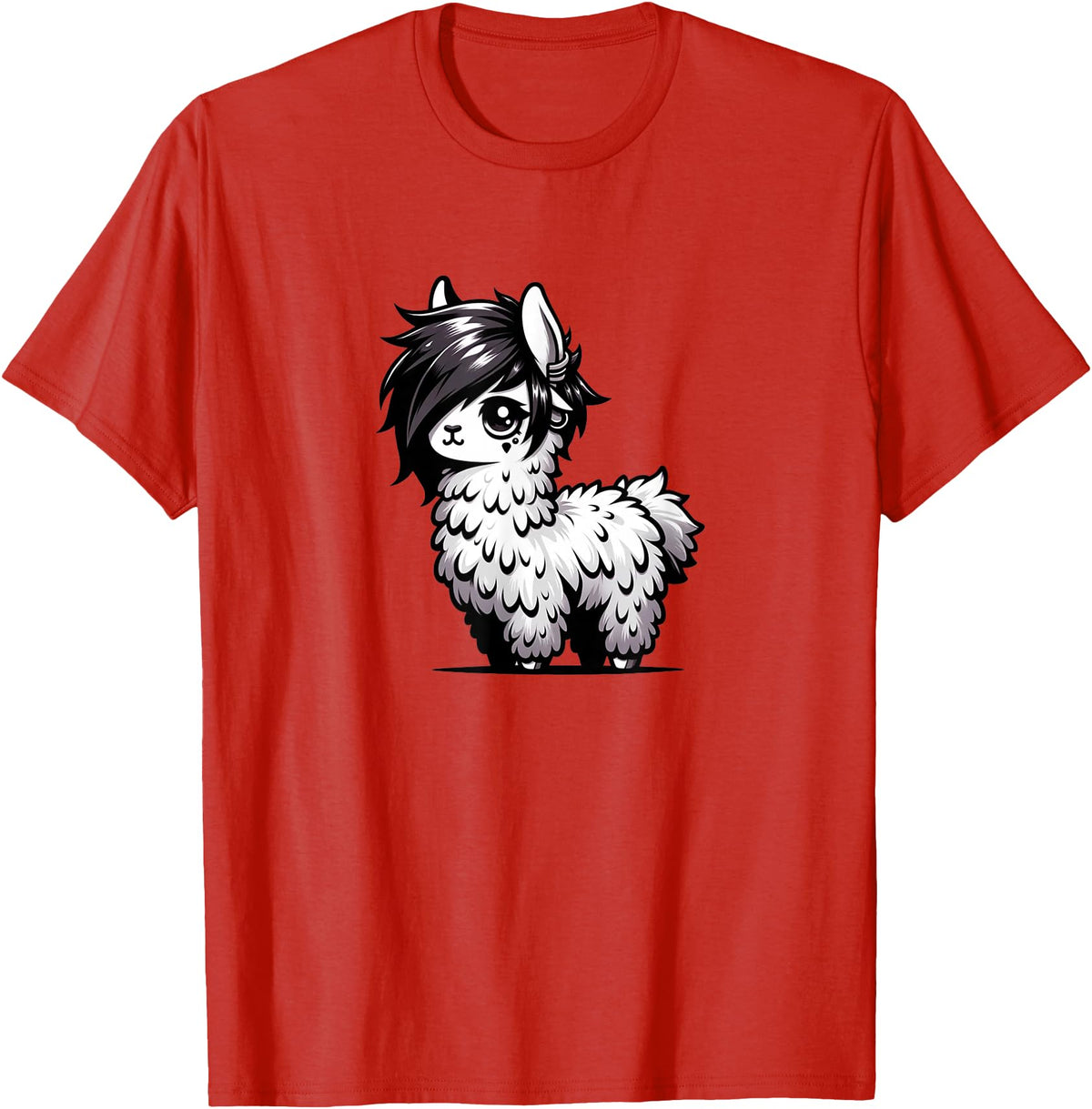 Emo Llama Tees Cute Emo Llama Kawaii Kids Boys Girls T-Shirt - Red