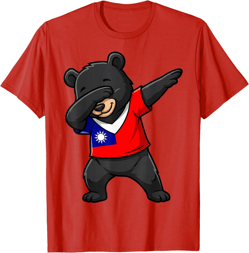 Taiwan Dabbing Bear Flag Tees Taiwan Formosan Bear Dab Pose T-Shirt - Red