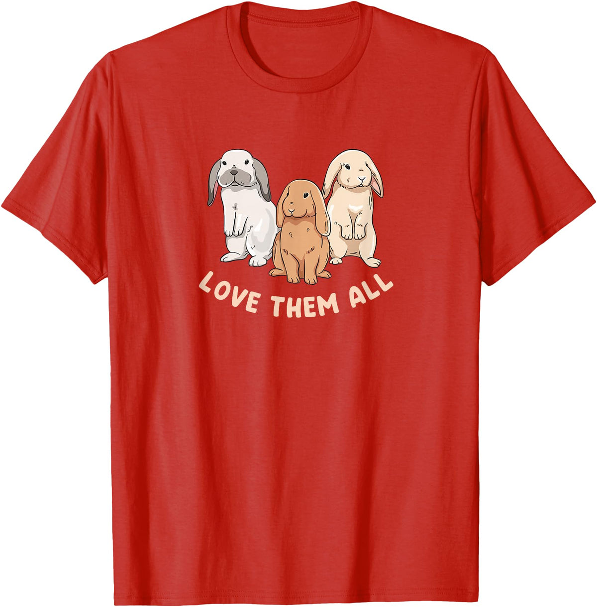 3 Cute Lop Bunnies Love Design for Bunny Owners T-Shirt in Red