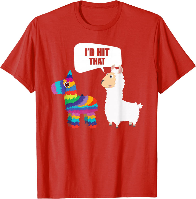 VepaDesigns Cinco De Mayo Shirt Mexican Gift Llama Id Hit That Pinata Mexican Funny Cinco de Mayo Gift T-Shirt - Red