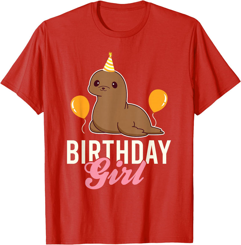 Cute Sea Lion Ocean Lovers Clothing Cute Sea Lion Birthday Girl T-Shirt - Red