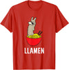 Funny Llama And Alpaca Gifts Funny Llama LLamen Noodles Chinese Food Llama T-Shirt - Red