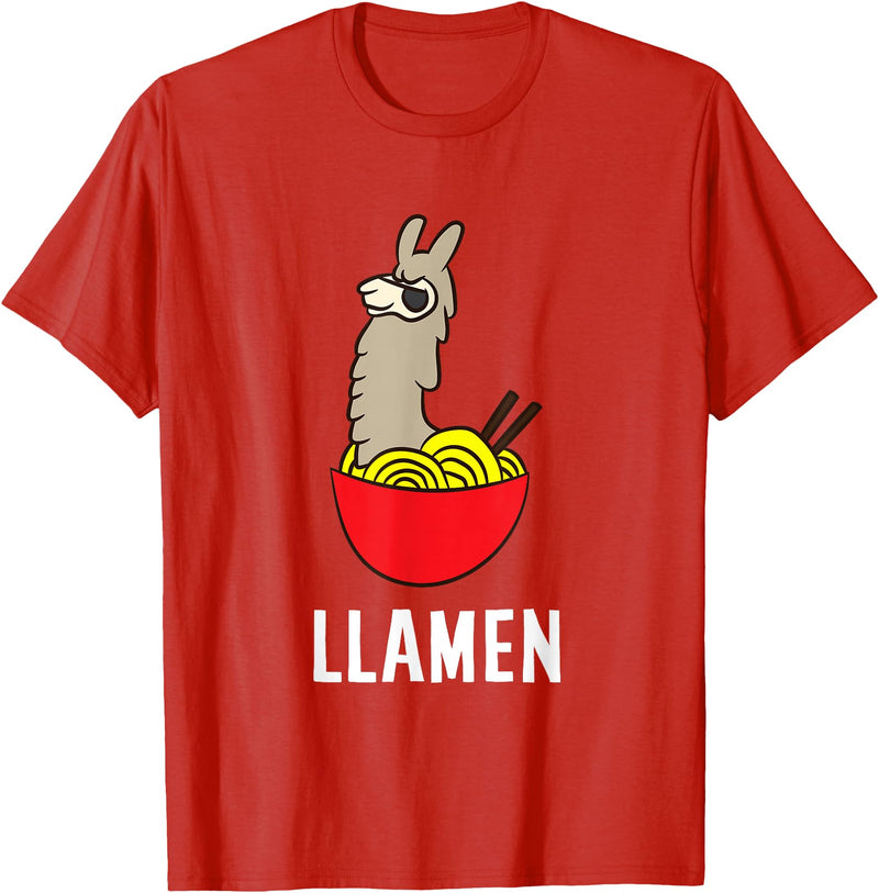 Funny Llama And Alpaca Gifts Funny Llama LLamen Noodles Chinese Food Llama T-Shirt - Red